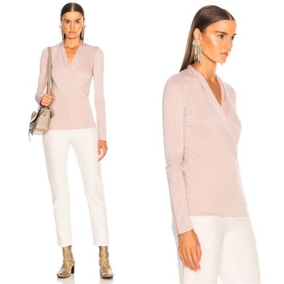 ENZA COSTA Ballet Silk Wrap Long Sleeve Top in Pink Beige - Picture 1 of 7